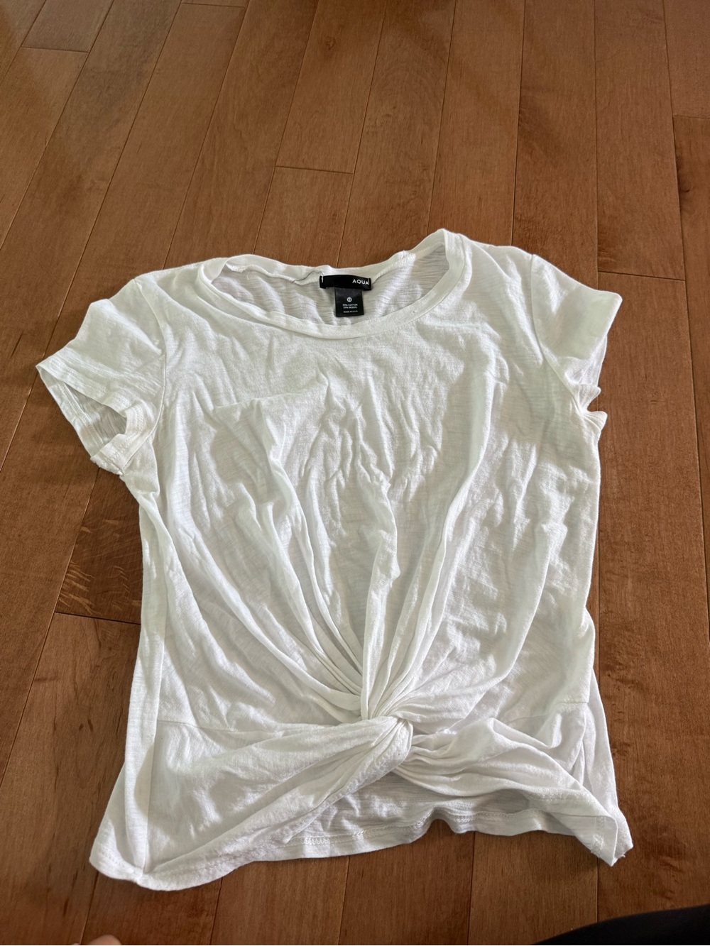 Aqua White Short Sleeve Twist-Knot Front Tee